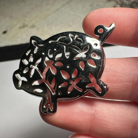 Signed Danecraft Pig Piggy Brooch Pin Silver Tone Metal - Picture 3 of 11